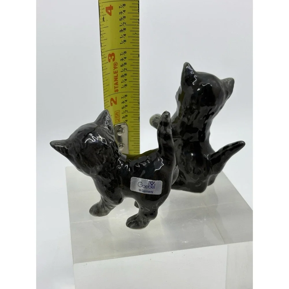 Vintage Goebel Grey Kitten Cat with Lady Bug Figurine Set Of 2